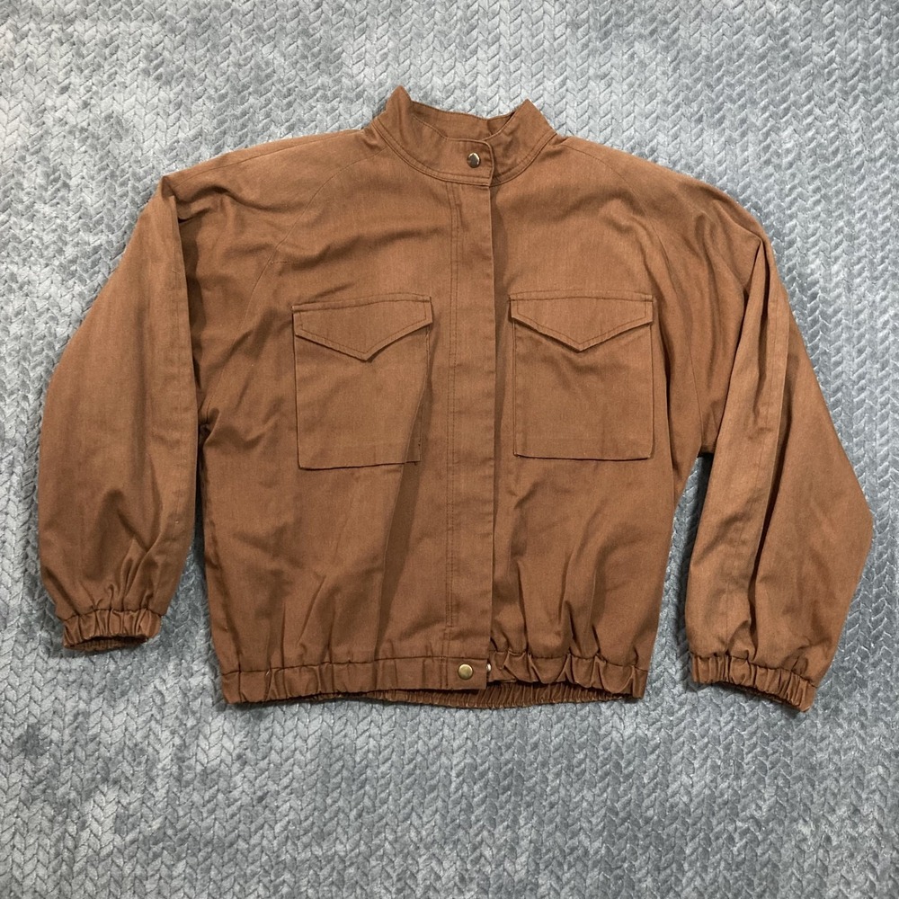 Liz Claiborne Jacket Womens M Vintage Bomber Brown Plaid Lined Pockets zip
